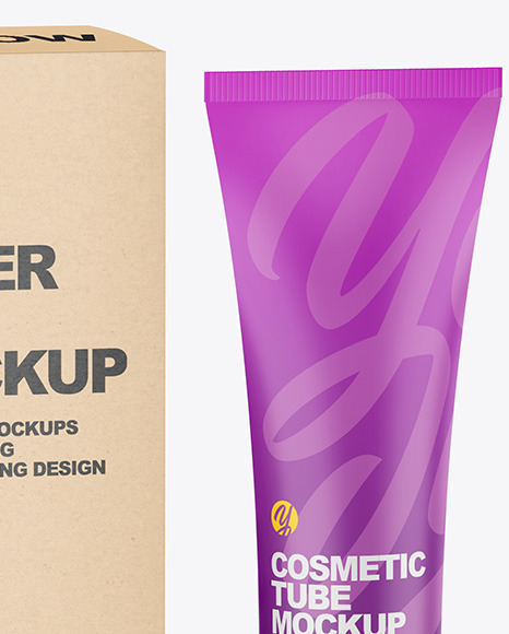 Matte Cosmetic Tube w/ Kraft Box Mockup