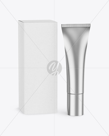 Metallic Cosmetic Tube w/ Kraft Box Mockup