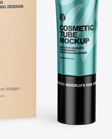 Metallic Cosmetic Tube w/ Kraft Box Mockup