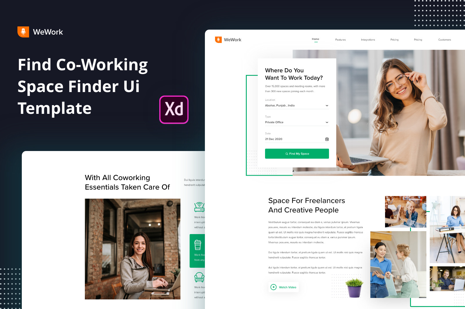 WeWork Find Co-working space UI Template