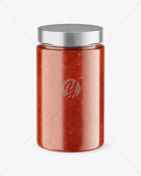 Сlear Glass Jar with Tomato Sauce Mockup