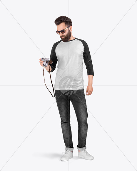 Man in Raglan 3/4 Sleeves Shirt Mockup