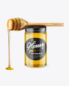 Clear Glass Honey Jar with Wooden Dipper Mockup