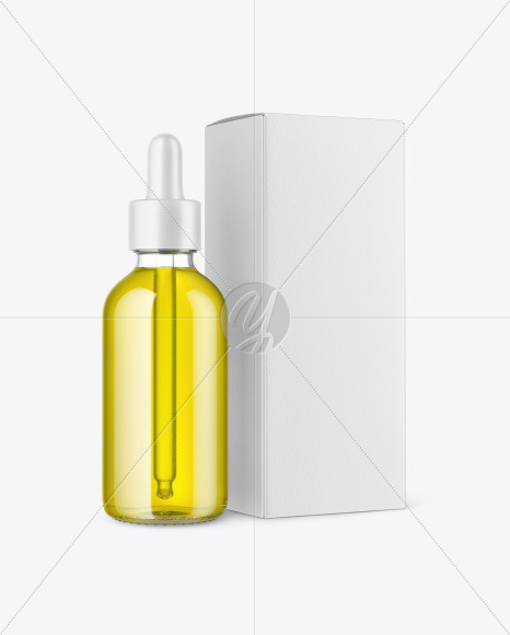 Glass Dropper Oil Bottle with Paper Box Mockup