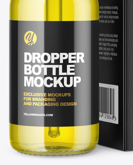 Glass Dropper Oil Bottle with Paper Box Mockup