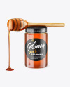 Clear Glass Honey Jar with Wooden Dipper Mockup