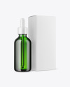 Green Glass Dropper Bottle with Paper Box Mockup