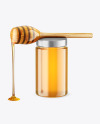 Clear Glass Honey Jar with Wooden Dipper Mockup