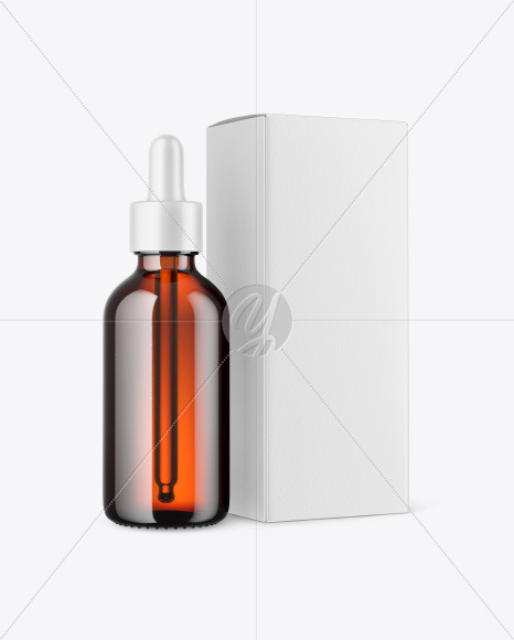 Amber Dropper Oil Bottle with Paper Box Mockup