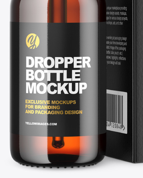 Amber Dropper Oil Bottle with Paper Box Mockup