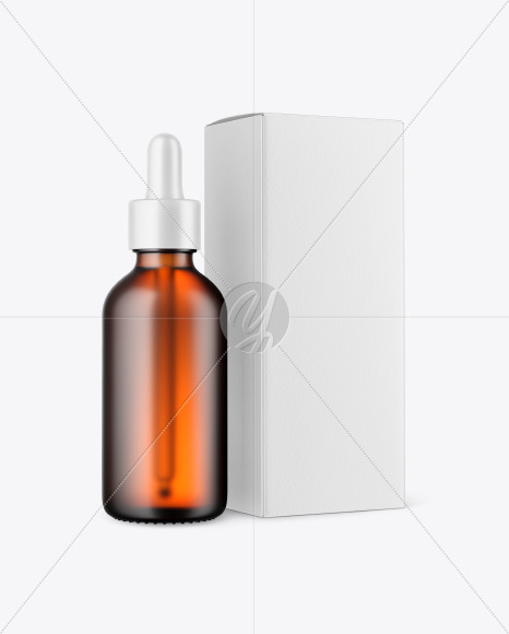 Frosted Amber Dropper Oil Bottle with Paper Box Mockup