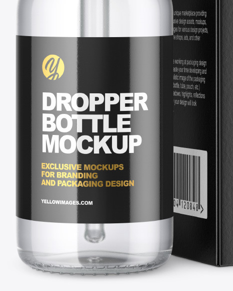 Clear Glass Dropper Bottle with Paper Box Mockup