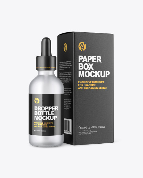 Frosted Glass Dropper Bottle with Paper Box Mockup