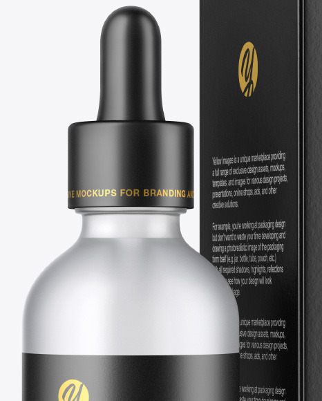 Frosted Glass Dropper Bottle with Paper Box Mockup