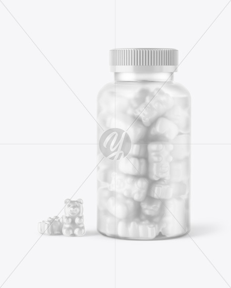 Frosted Bottle with Gummies Mockup