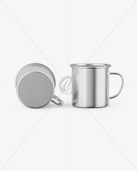 Two Glossy Metallic Cups Mockup