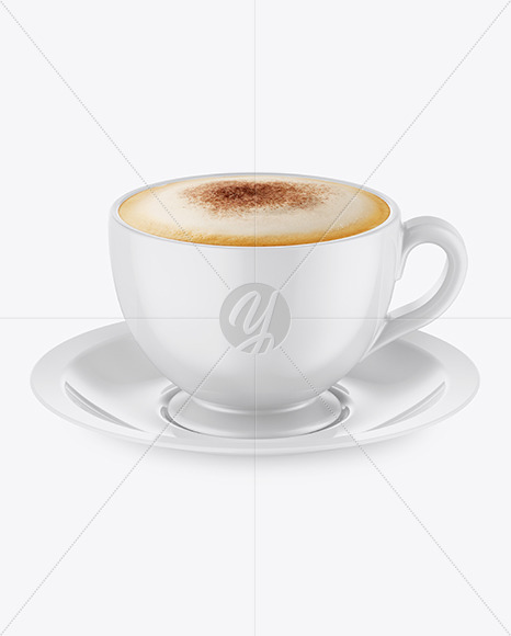 Glossy Coffee Cup w/ Plate Mockup