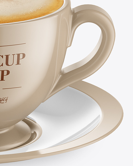 Glossy Coffee Cup w/ Plate Mockup