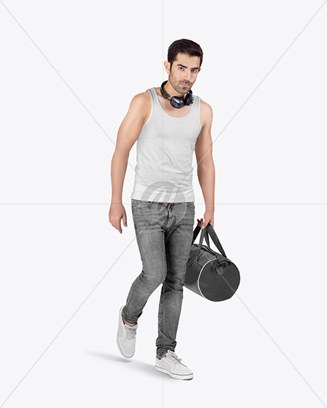 Man w/ Bag in Tank Top Mockup