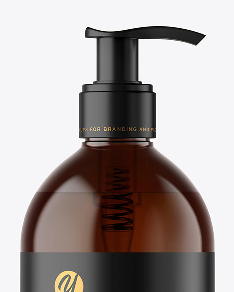 500ml Amber Cosmetic Bottle with Pump Mockup