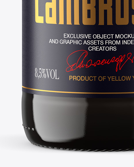 Amber Glass Bottle w/ Red Wine Mockup Amber Glass Bottle w/ Red Wine Mockup
