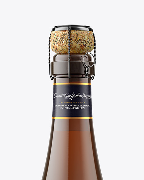 Amber Glass Bottle w/ White Wine Mockup