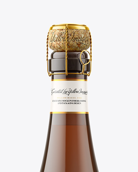 Amber Glass Bottle w/ White Wine Mockup