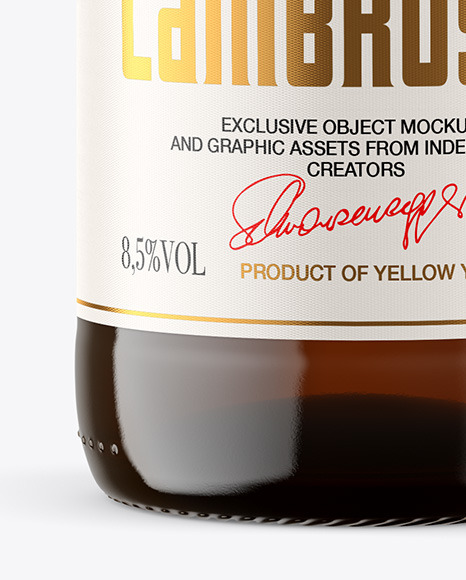 Amber Glass Bottle w/ White Wine Mockup