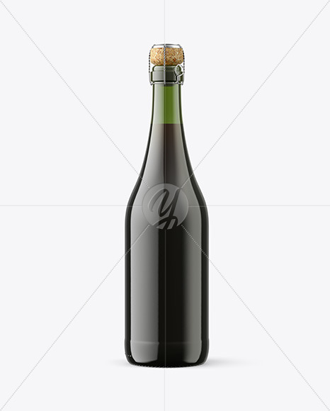 Green Glass Bottle w/ Red Wine Mockup