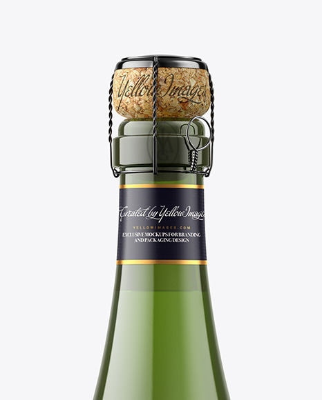 Green Glass Bottle w/ White Wine Mockup Green Glass Bottle w/ White Wine Mockup
