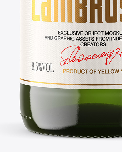 Green Glass Bottle w/ White Wine Mockup