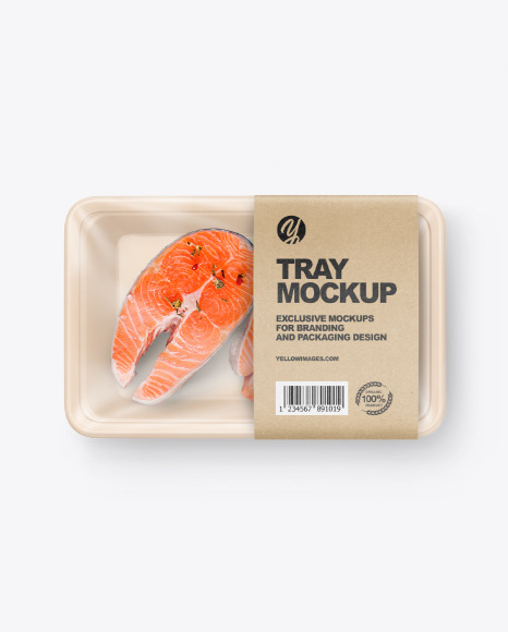 Plastic Tray W/ Salmon Mockup