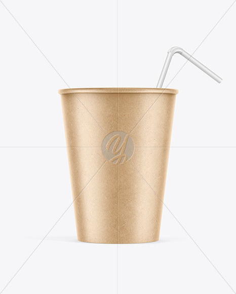 Kraft Paper Soda Cup w/ Straw Mockup