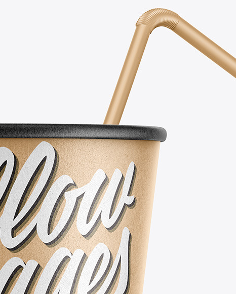 Kraft Paper Soda Cup w/ Straw Mockup