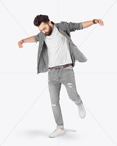 Man in T-Shirt & Denim Shirt Mockup