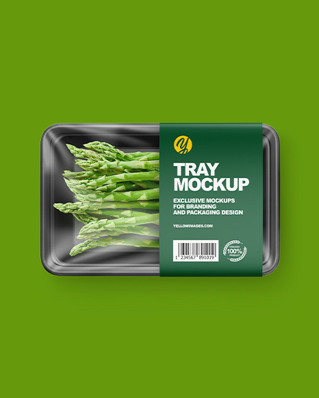 Plastic Tray W/ Asparagus Mockup