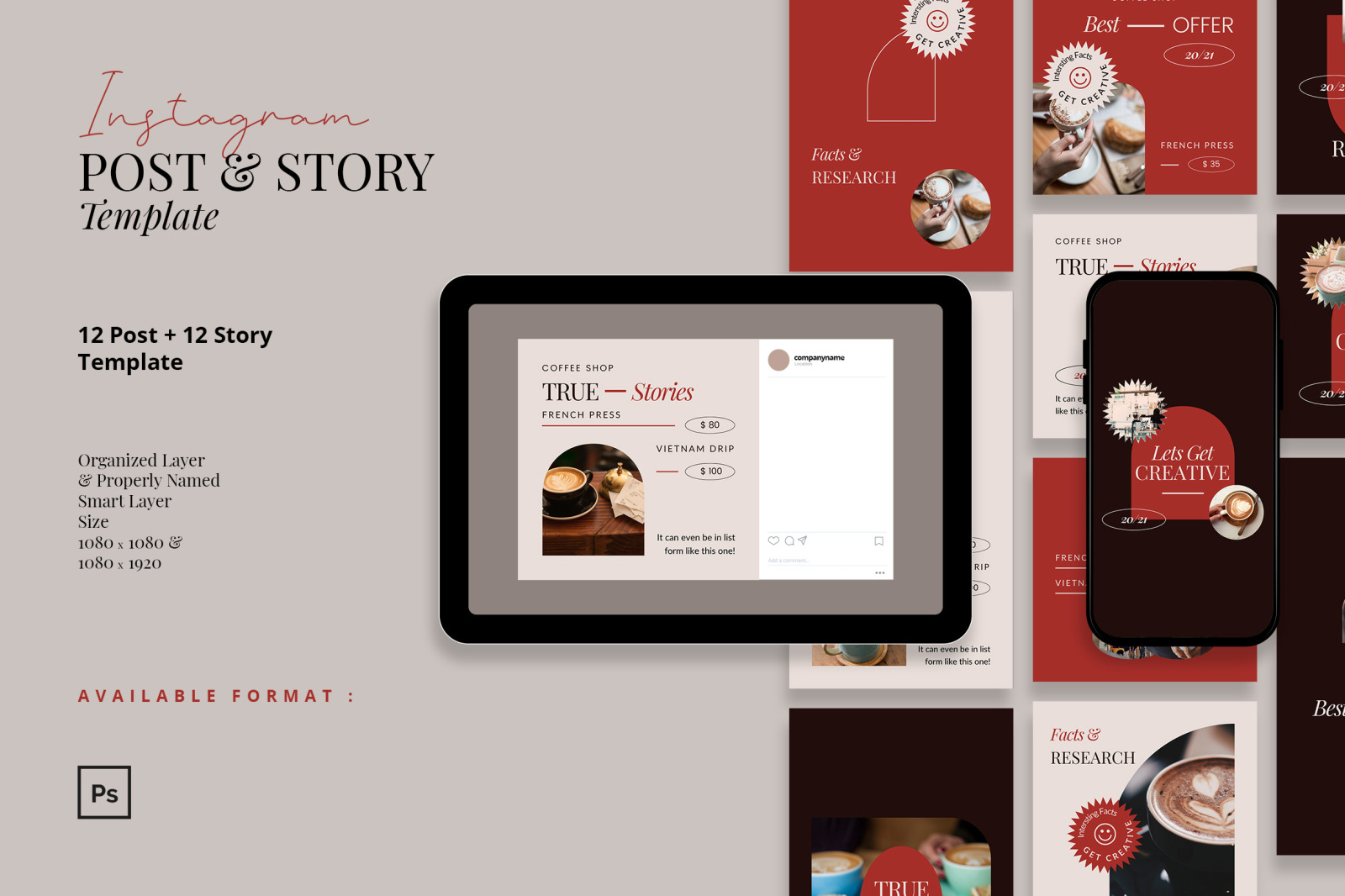 Bold Retro Coffee Shop Instagram Post and Story Template Bold Retro Coffee Shop Instagram Post and Story Template