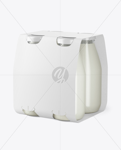 4 Bottles w/ Milk Pack Paper Carrier Mockup