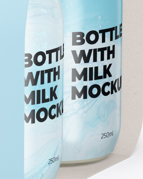 4 Bottles w/ Milk Pack Paper Carrier Mockup