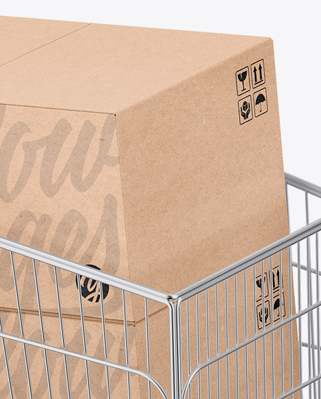 Shopping Cart W/ Kraft Boxes Mockup