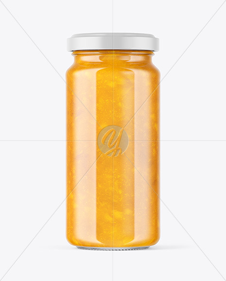 Clear Glass Jar with Mango jam Mockup