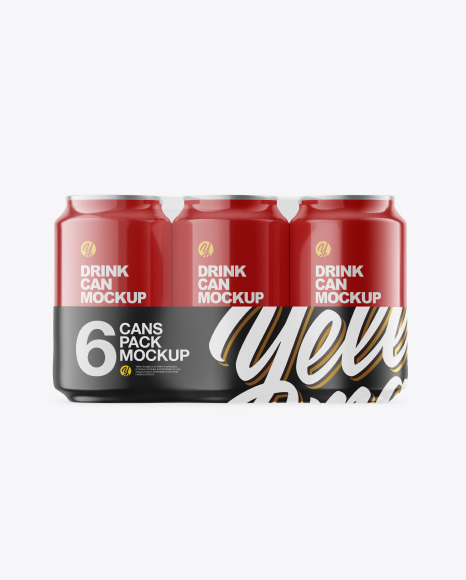 6 Pack Glossy Cans Mockup