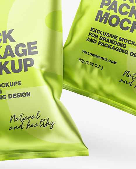 Two Matte Metallic Snack Packages Mockup