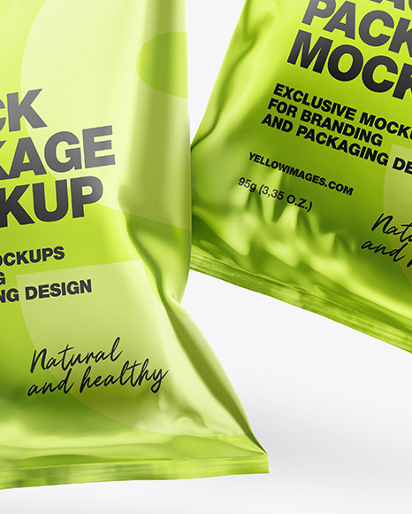 Two Glossy Metallic Snack Packages Mockup