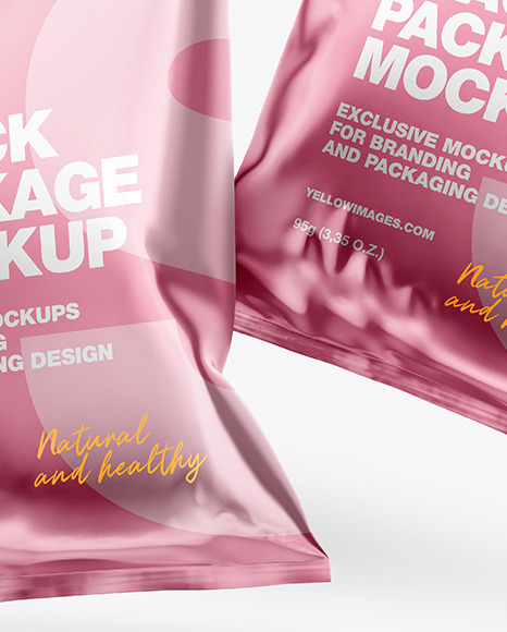 Two Glossy Metallic Snack Packages Mockup