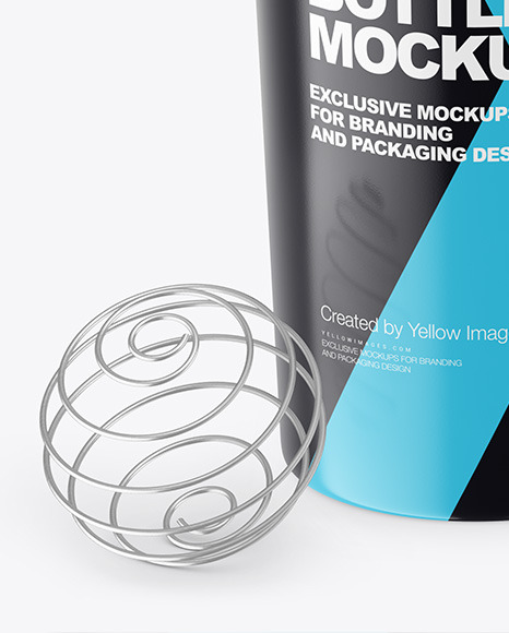 Glossy Shaker Bottle With Blender Ball Mockup