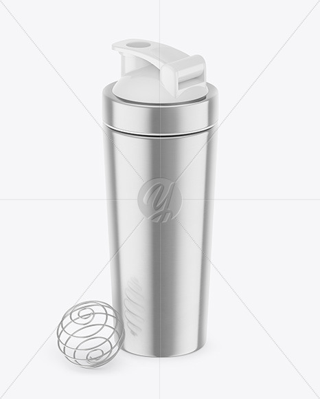 Metallic Shaker Bottle with Blender Ball Mockup