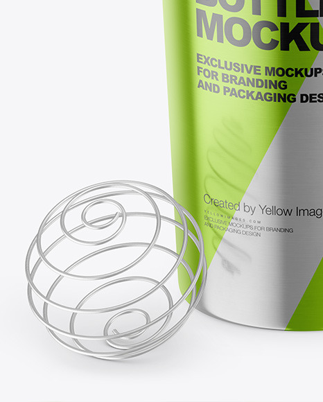 Metallic Shaker Bottle with Blender Ball Mockup