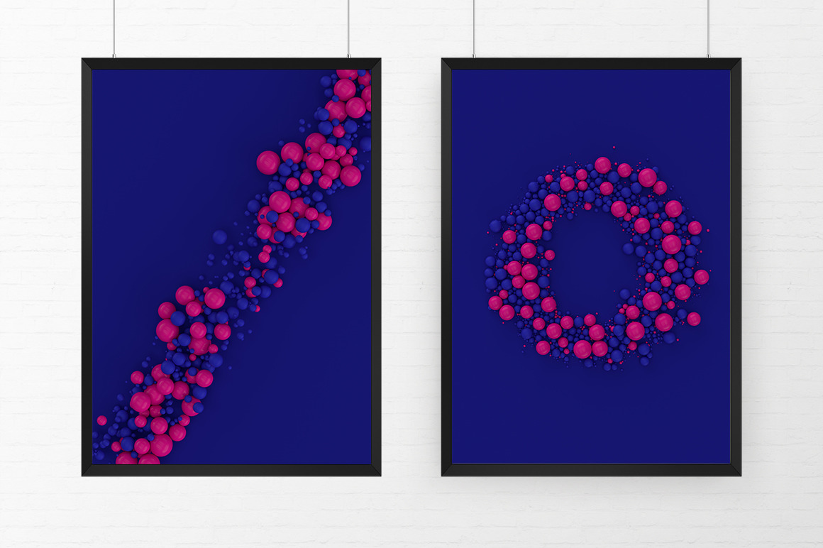 Abstract 3D Rendering Of Spheres -Blue And Pink