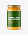 Clear Glass Jar with Mango jam Mockup